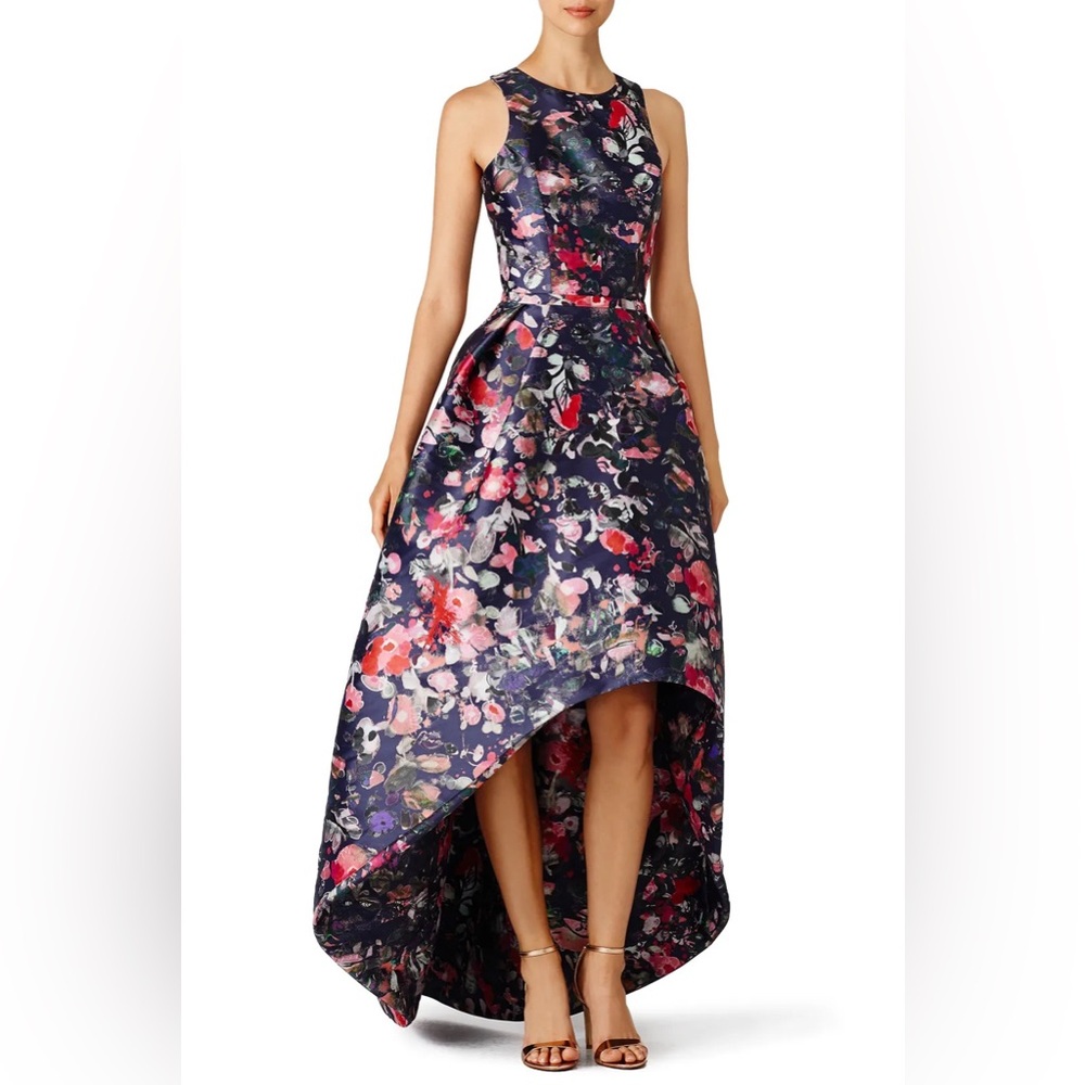 ML Monique Lhuillier Multicolored Floral Asymmetrical High-Low A-Line Gown